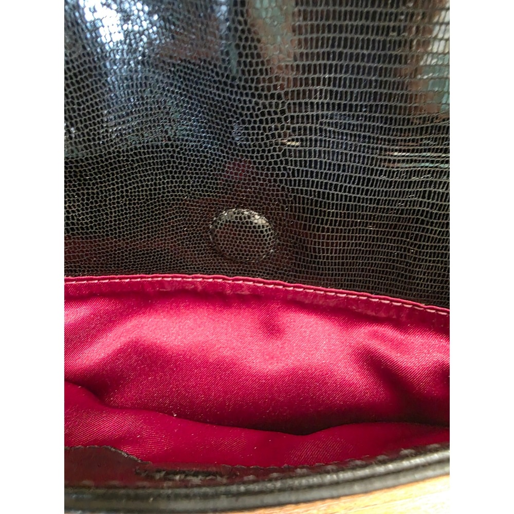 Cole Haan Black Leather Snakeskin Embossed Large Shoulder Bag Gold Turn Lock - Picture 12 of 13